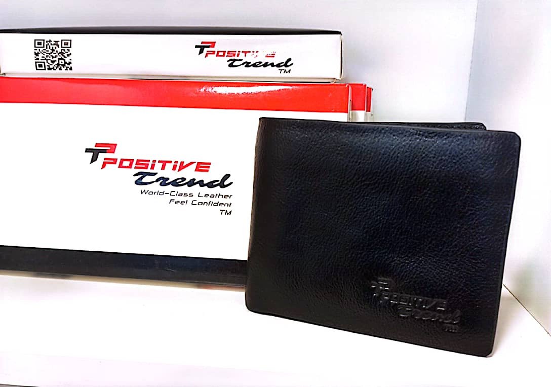 Fashionable 100 % Leather wallet of Positive Trend Brand.  Colour Black