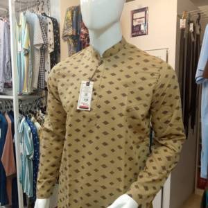 Light brown square print cotton panjabi