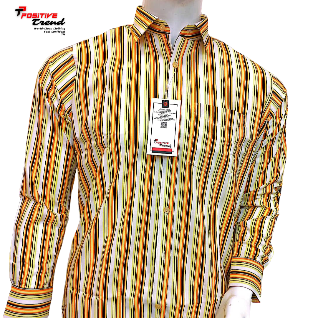 Cotton Fabric Red white black stripe full sleeve shirt