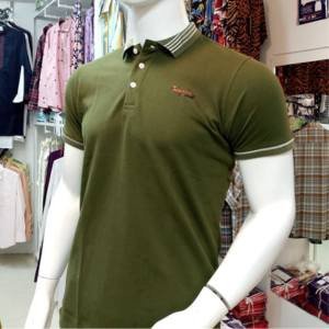 Olive-white stripe cuff  Polo shirt