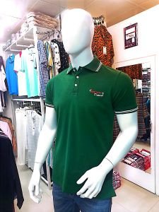 White cuff-collar contrast Green Polo shirt