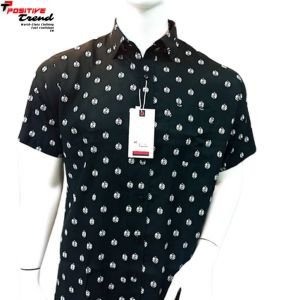 White ball print Black color cotton fabric Hawaii shirt, Half Shirt