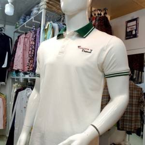 White Body & Green Color Cuff Polo T-shirt