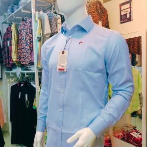 Sky oxford cotton logo emb. full sleeve shirt