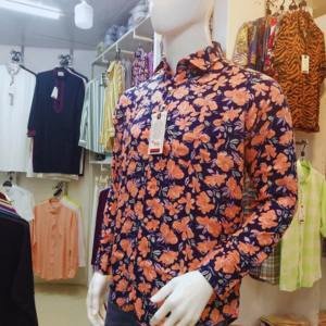 Blue Orange flower print linen full sleeve shirt