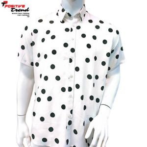 Linen fabric olive ball print white Half shirt