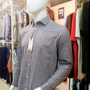 100 % cotton blue white small square check pocket less full sleeve shirt