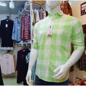 100% cotton lemon white square check full sleeve casual shirt